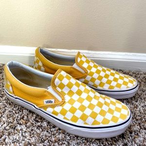 Yellow Checkered Vans// Size 10.5 Womens or 9 Mens